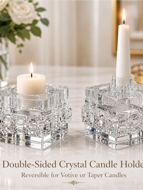 Luxury Crystal Cube Candle Holder Double Sided Votive Taper Jewel Cut